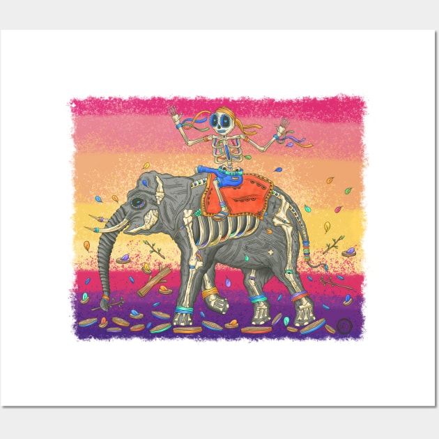 Colorful Indian Elephant Skeleton - Día De Los Muertos - Decoration Skeleton Wall Art by Scriptnbones